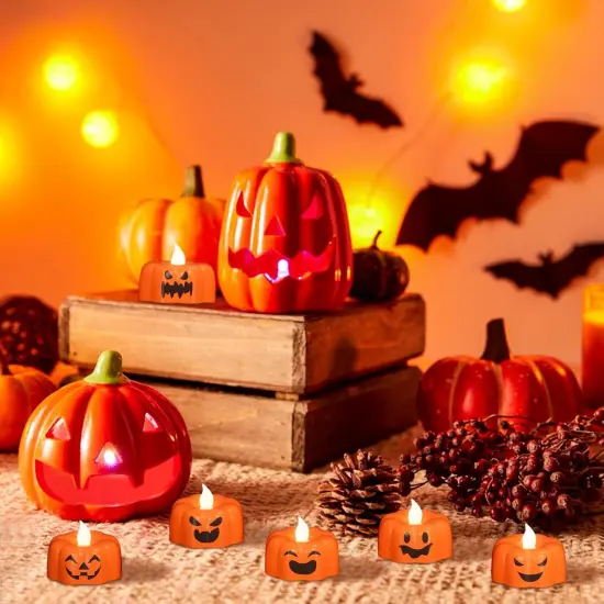 Halloween Pumpkin Lights Flameless Candles 6H Timer-(6Pcs,1.9"&times;1.6") {4}