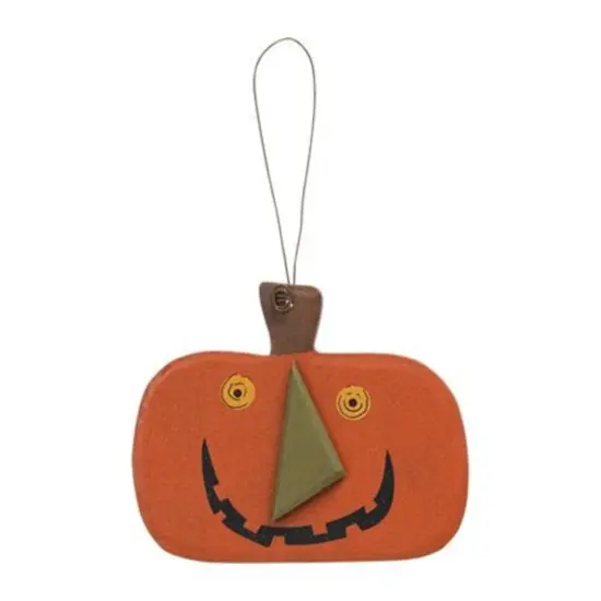 2-Piece Wooden Jack-O&rsquo;-Lantern Pumpkin Face Ornaments Set Fall Seasonal Decorations with Hangers {2}