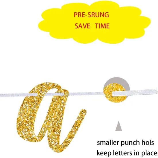 Happy 1st Anniversary Party Banner - Gold Glitter 1 Year Garland {4}