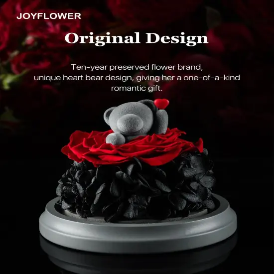 Preserved Flowers with Teddy Bear in Glass Gift {2}