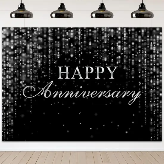(7x5ft) Happy Anniversary Backdrop Black Silver Anniversary Background {1}