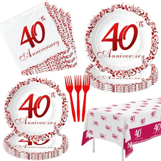 40th Anniversary Decorations Party Tableware - Ruby {1}