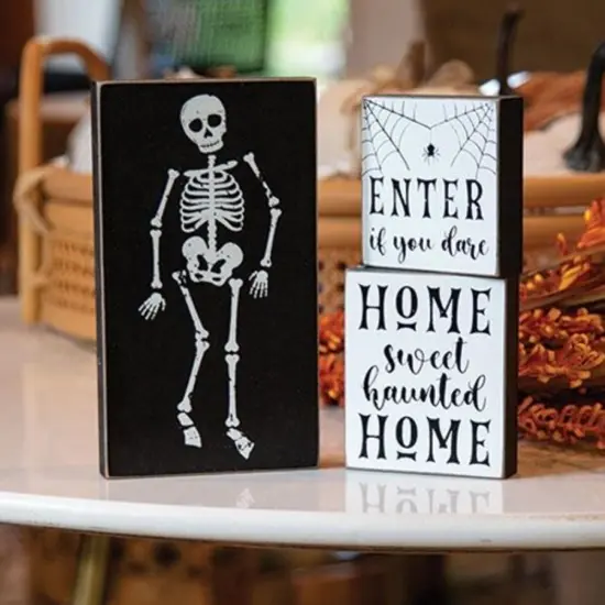Set of 3 Halloween Enter If You Dare Decorative Stacking Wooden Blocks {2}