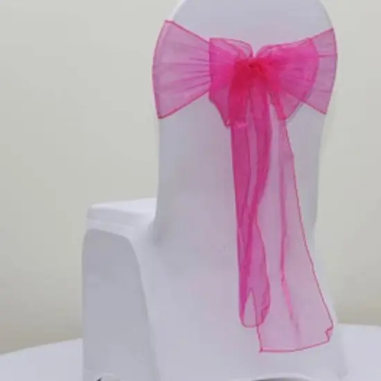 10 Pieces Fuchsia Organza Fabric Chair Wraps, 12"x116" Sophisticated Angled Design {3}