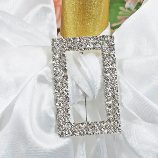 Rectangular Rhinestone Chair Band Buckle Silver Metal Accent 2 Inch Width {5}