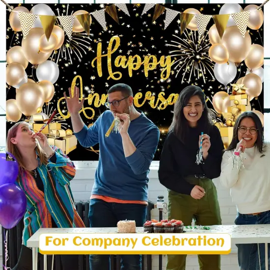 Happy Anniversary Banner Black and Gold Decorations for Party Supplies {3}
