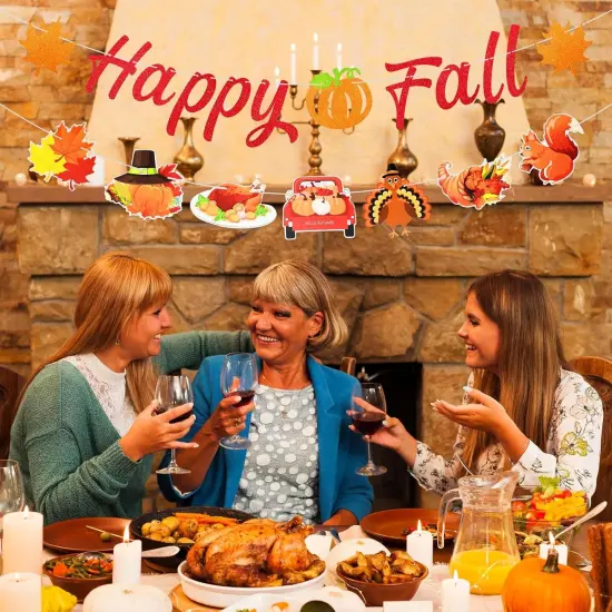 Happy Fall Banner Thanksgiving Decorations - Colorful Glitter Pumpkin Turkey {4}