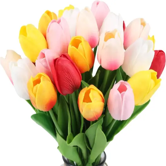 24 Pcs Real Touch Artificial Tulips for All Occasions Multicolor {1}