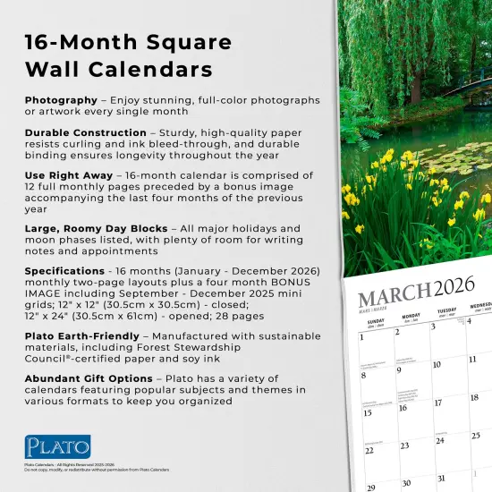 Monet's Garden | 2026 12 x 24 Inch (Hanging) Monthly Square Wall Calendar | Foil Stamped Cover {6}