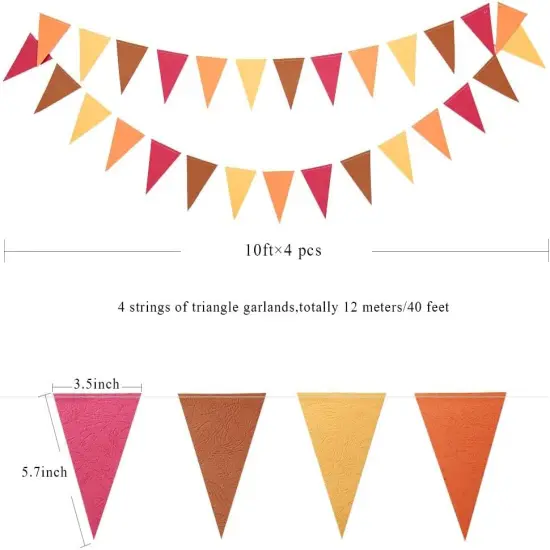 Fall Bunting Banner Triangle Flag Fabric Cotton Pennant Garland- 40 Ft {4}