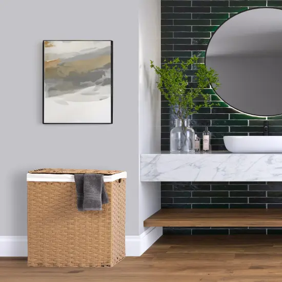 Seville Classics Handwoven Lidded Laundry Hamper Tan {2}