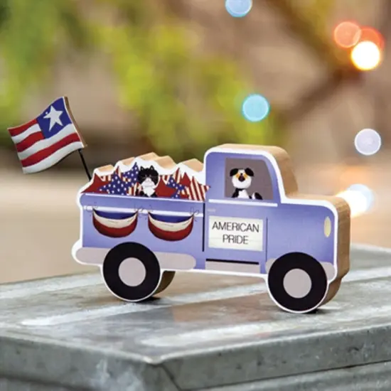 American Pride Wooden Truck Decor with Flag Dog and Cat Accents {2}