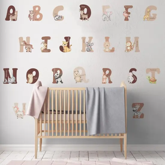 Extra Large 6 Inch Neutral Animal Alphabet Wall Decals 26 English ABC Stickers {4}