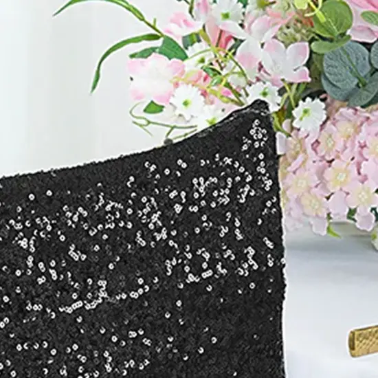 1 Piece Black Sequin Spandex Chair Cap 13.5 inch by 10 inch Banquet Wedding Cover {4}
