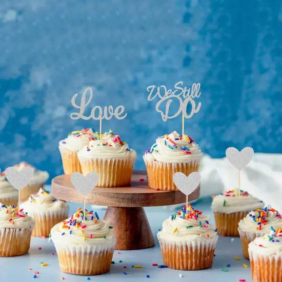 24Pcs We Still Do Cupcake Toppers Glitter Love Heart {3}