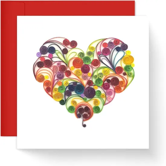 Quilling Card 3D Color Unique Dedicated Paper Handmade Art - Design Greeting Card for Christmas Birthday Anniversary Mother Thank You - Design Gift for Friend Love Mom with Envelop (Rose) (Rose Heart) {1}