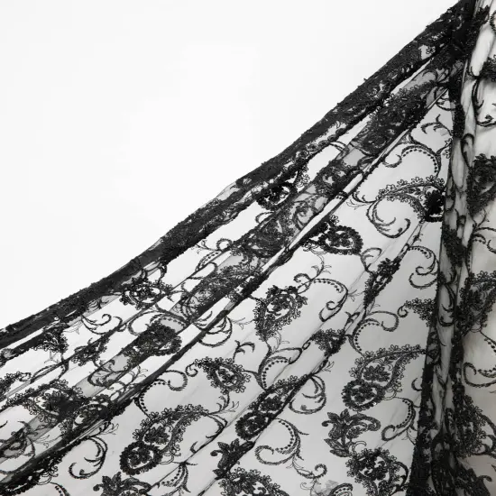 1 Yard Shimmering Tulle Lace Fabric with Sequins and Floral Embroidery 52" Width Aqua {5}