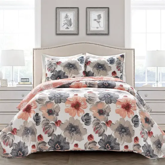 Floral Reversible Lightweight 3 Piece Quilt Set Soft Microfiber Bedding for Spring and Summer {10}
