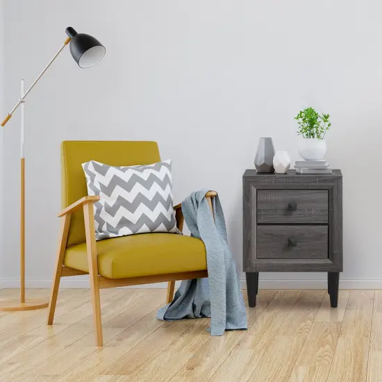 Costway Nightstand W/2 Drawers Multipurpose Retro Grey Bedside Table Fully Assembled {5}