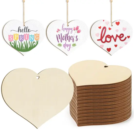Wooden Heart Ornaments to Paint Mothers Day Decoration Cutouts Unfinished 24PCS 3.5 x 3 inches, DIY Blank Wood Discs Ornament for Home Crafts Hanging Valentine Day Father's Thanksgiving Decoration {1}