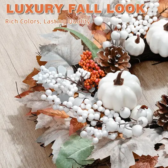 20 Inch Fall Wreaths for Front Door with White Pumpkins {3}