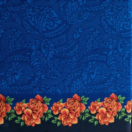 1 Yard Traditional Polynesian Tattoo Rose Fabric, Peachskin Polyester, 45 Inches Width Royal {3}