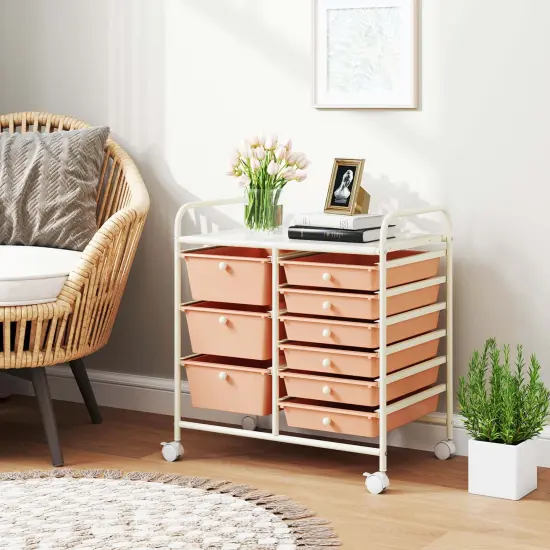 Costway 9 Drawer Rolling Organizer Cart Utility Storage Tools Scrapbook Paper Multi-Use Macaron/White/Hot Pink/Light Pink/Clear/Black {4}