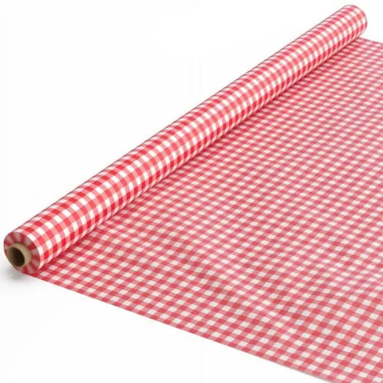 Exquisite Plastic Table Cover Roll &ndash; 40" x 100' Disposable Tablecloth Roll &ndash; Premium Thick 0.5 MIL Plastic Banquet Roll &ndash; Party Table Cover Roll for Events & Catering Red Gingham {4}