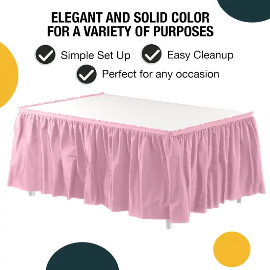 Ruffle Disposable Table Skirt 14 Ft Long Pleated Table Skirts with Adhesive Strip &ndash; Fits 6ft+ Rectangle or Round Tables &ndash; Ideal for Birthday Parties, Gender Reveal, Baby Showers & Event Decorations 6 pack by Exquisite Pink {2}