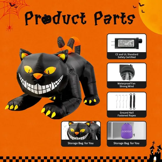 GOOSH 6 FT Halloween Inflatables Outdoor Black Cat with Shakable Head with LED Lights {6}