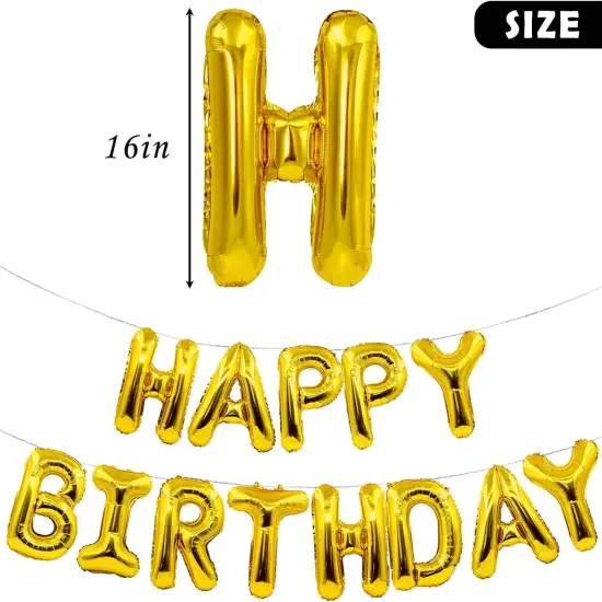Gold Happy Birthday Balloons Banner 16 Inch {2}