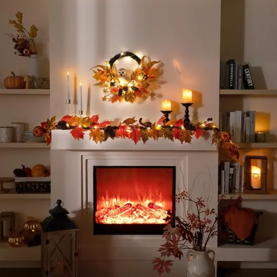 18'' Fall Door Wreath with Lights Cute Owl for Harvest Decor {3}