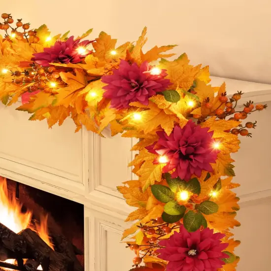 Fall Garland - 5.9 FT Leaves With Lights {1}