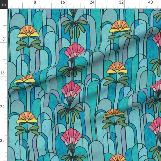 Various Fabrics by the Yard or Fat Quarter Bold Floral Abstract Geometric Stained Glass Blue Green Pink Yellow Flowers Custom Printed Fabric by Spoonflower {1}