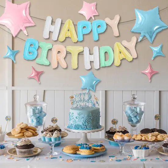 16 Inch Foil Letter Balloon with 8 Pcs Blue Pink Star Balloon {3}