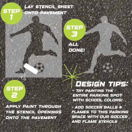 Men's Soccer Player Parking Space Stencil | High School Senior Parking Spot Stencil | Reusable Stencil | Stencil Ease | {3}