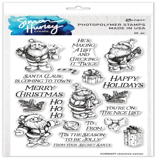 Simon Hurley create. Clear Stamps 6"X9"-Sketched Santas {1}