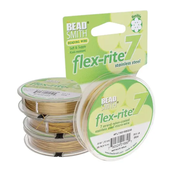 The Beadsmith Flex-Rite 7 Strand Nylon Coated, Stainless-Steel Beading Wire, Jewelry Making Supply (.018 Dia, Gold - 30 Ft) {1}