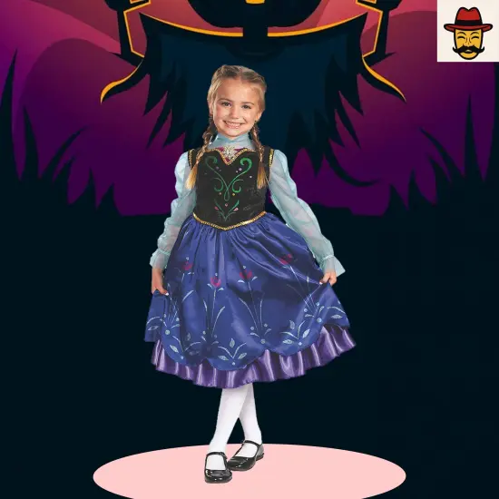 Girls Frozen Anna Costume Blue Purple Black Dress with Velvet Bodice and Floral Skirt {5}