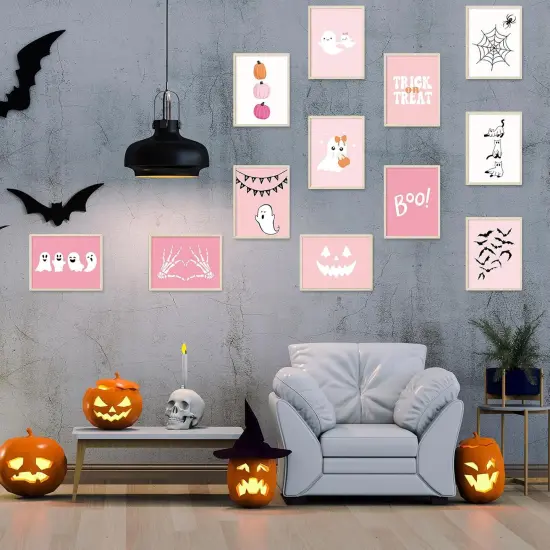 12Pcs Halloween Wall Art Prints - Pink (8 x 10 Inch) {5}