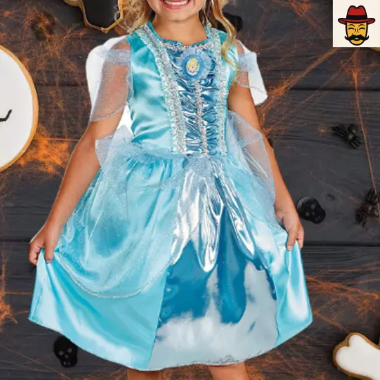 Girls Cinderella Sparkle Costume Blue Satin Dress with Sheer Sleeves {6}