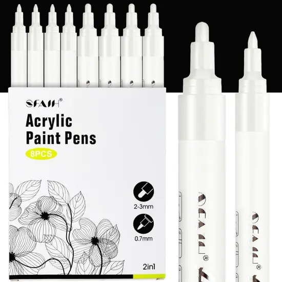 8 Pack 2-3MM Medium Tip Acrylic White Paint Markers {1}