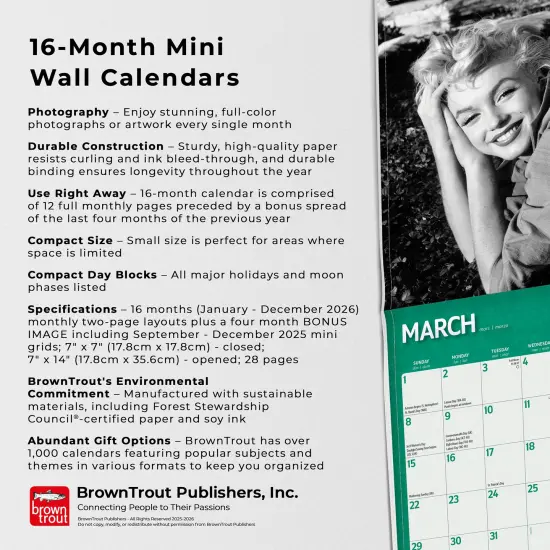 Marilyn Monroe OFFICIAL | 2026 7 x 14 Inch (Hanging) Monthly Mini Wall Calendar {6}