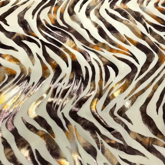 Desert Zebra Foil Printed Spandex Fabric Ivory/Shiny Foil {1}