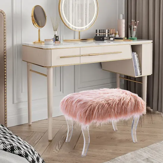 24.00"L/25.50"L Pink Faux Fur Acrylic Bench {2}