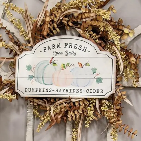 Autumn Farmhouse Decor Wooden Sign with Pumpkin Hayrides Cider Text and Jute Hanging Rope {2}