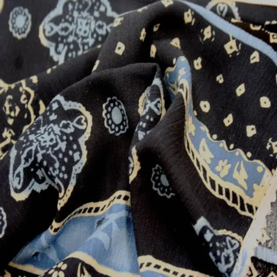 1 Yard Navy & Ivory Rayon Crinkle Fabric for Dresses Skirts Tops Crafts 52/54" Width Navy/Ivory {1}