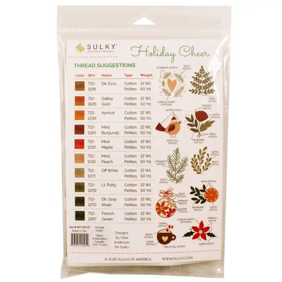 Sulky Stick 'n Stitch Water-Soluble Embroidery Transfers-Holiday Cheer W/Thread {3}