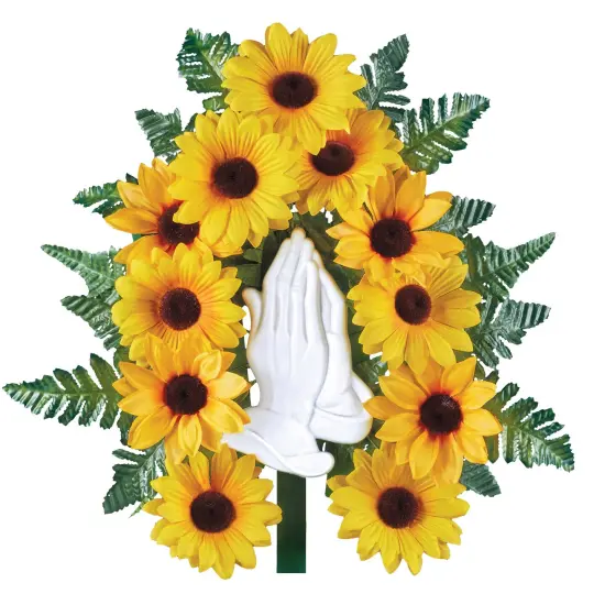 Collections Etc Artificial Sunflower Praying Hands Memorial Bush Stake {1}