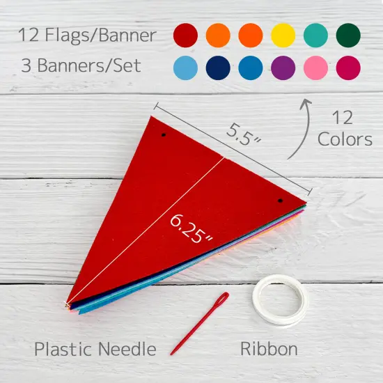 Wrapables Felt Multicolor Rainbow Pennant Banner for Birthday Parties, Baby Showers, Nurseries (Set of 3) {2}